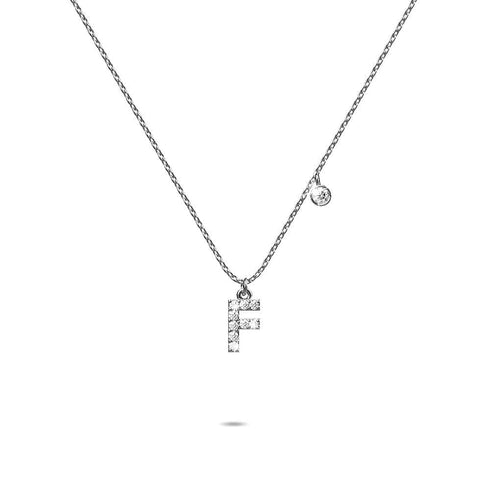 Solid 925 Sterling Silver Initial Crystal Personalised Alphabet Letter Necklace Silver